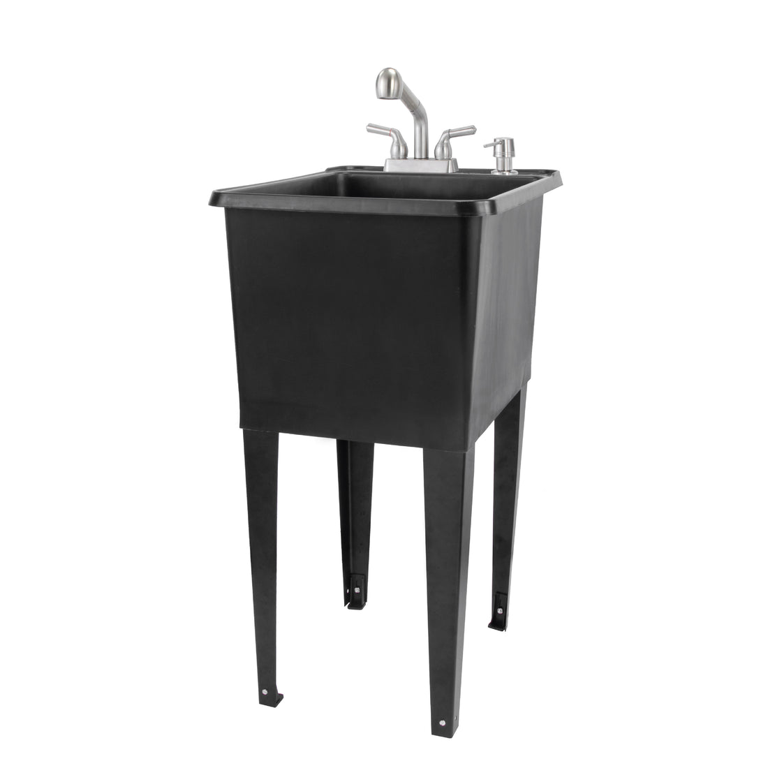 Tehila Space Saver Freestanding Black Utility Sink with Stainless Steel Finish Pull-Out Faucet