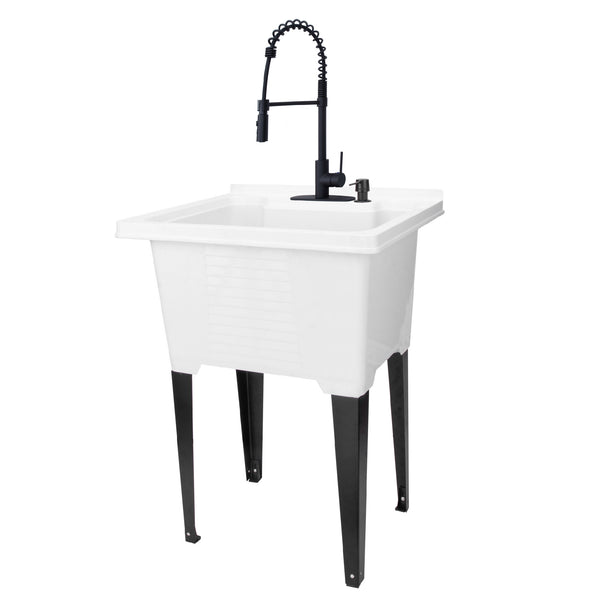 Tehila Luxe Freestanding White Utility Sink with Black Finish High 