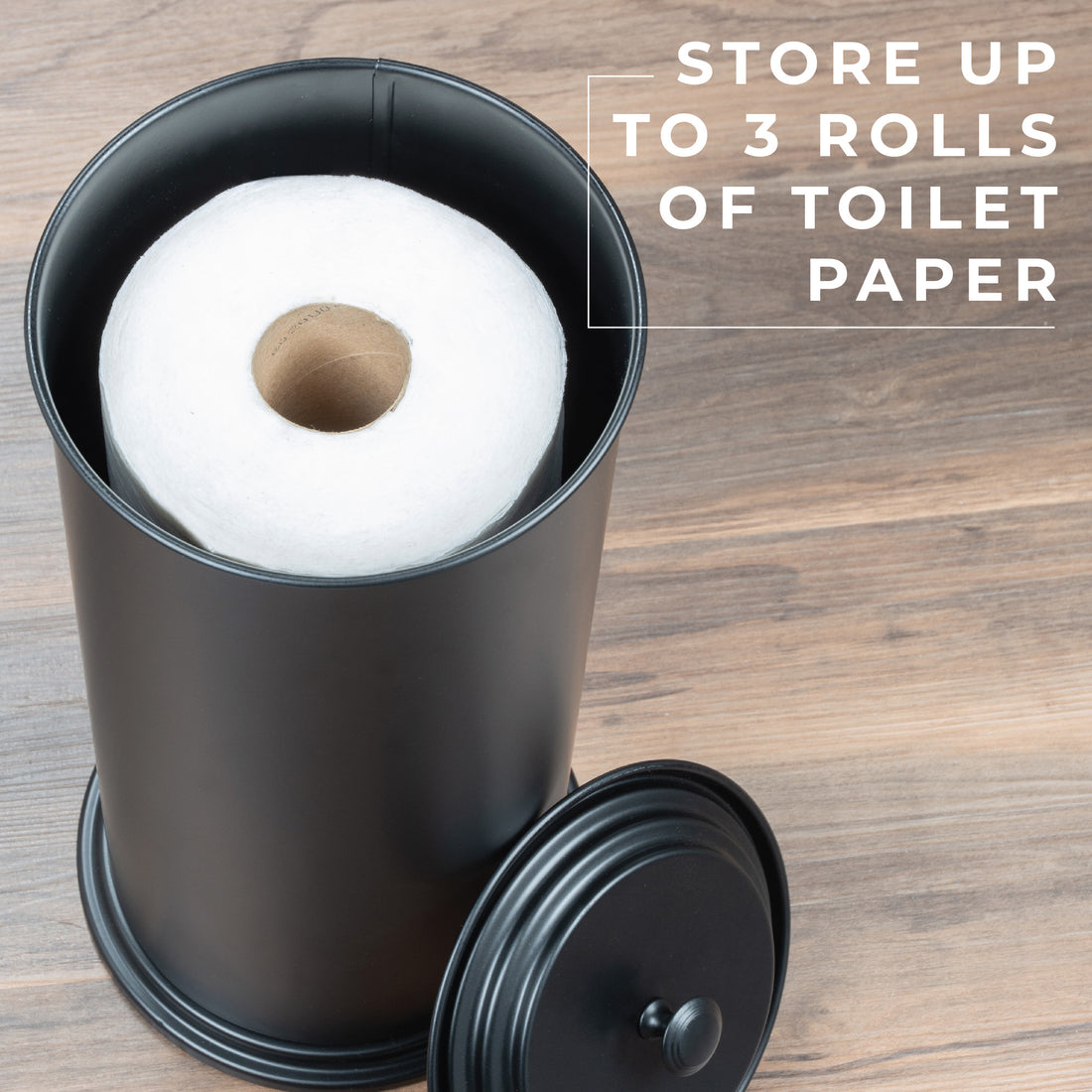 Matte Black Metal Toilet Tissue Paper Roll Holder Stand by mDesign